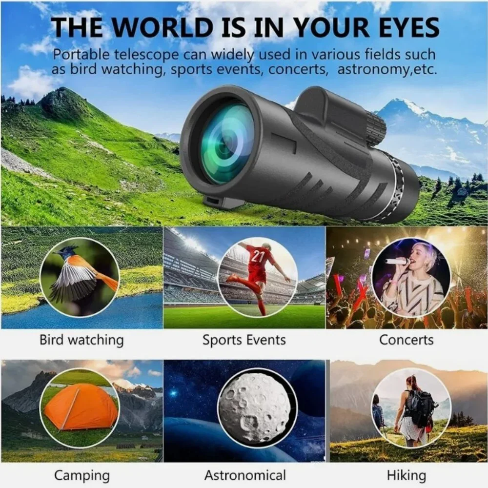 80x100 Telescope Monocular with Smartphone Adapter and Tripod